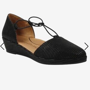 L'Amour Des Pieds Beana Luxury Leather Wedge Heel Flats Sandals Womens 9.5 Black